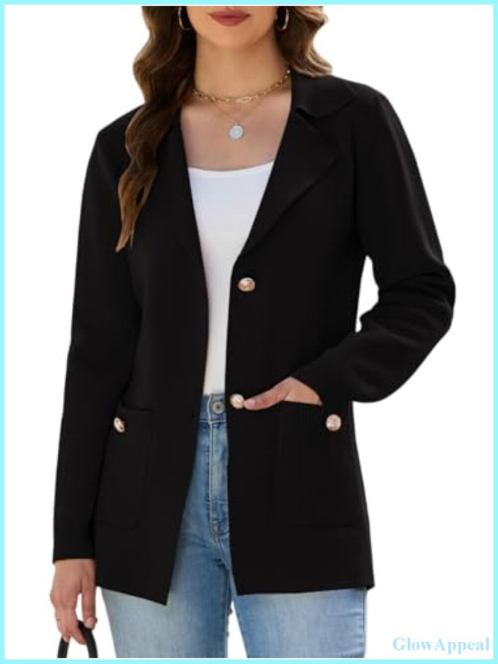 KateModa Women's Knit Sweater Blazer Button Front Notch Lapel Cardigan Jacket